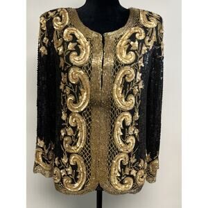 VTG Jean For Joseph LeBon Pure Silk Beaded Cardigan Jacket Glam Small Mob Wife